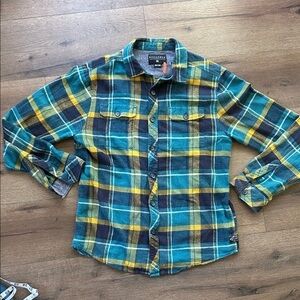 BILLABONG Teal and Yellow Plaid Casual Shirt  !! Medium